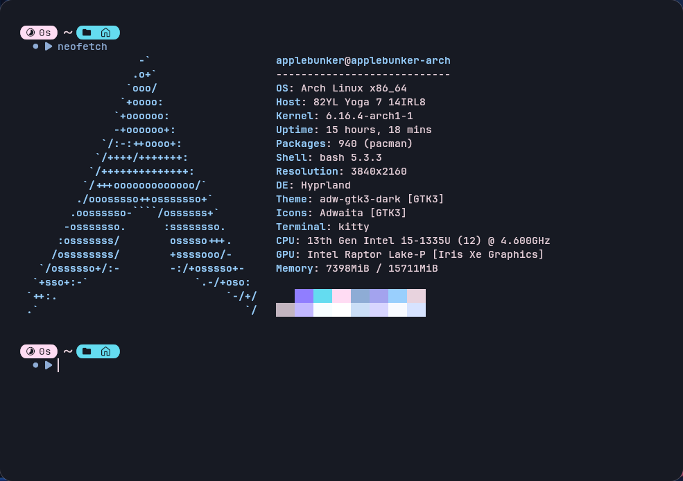 Neofetch showing Arch Linux setup